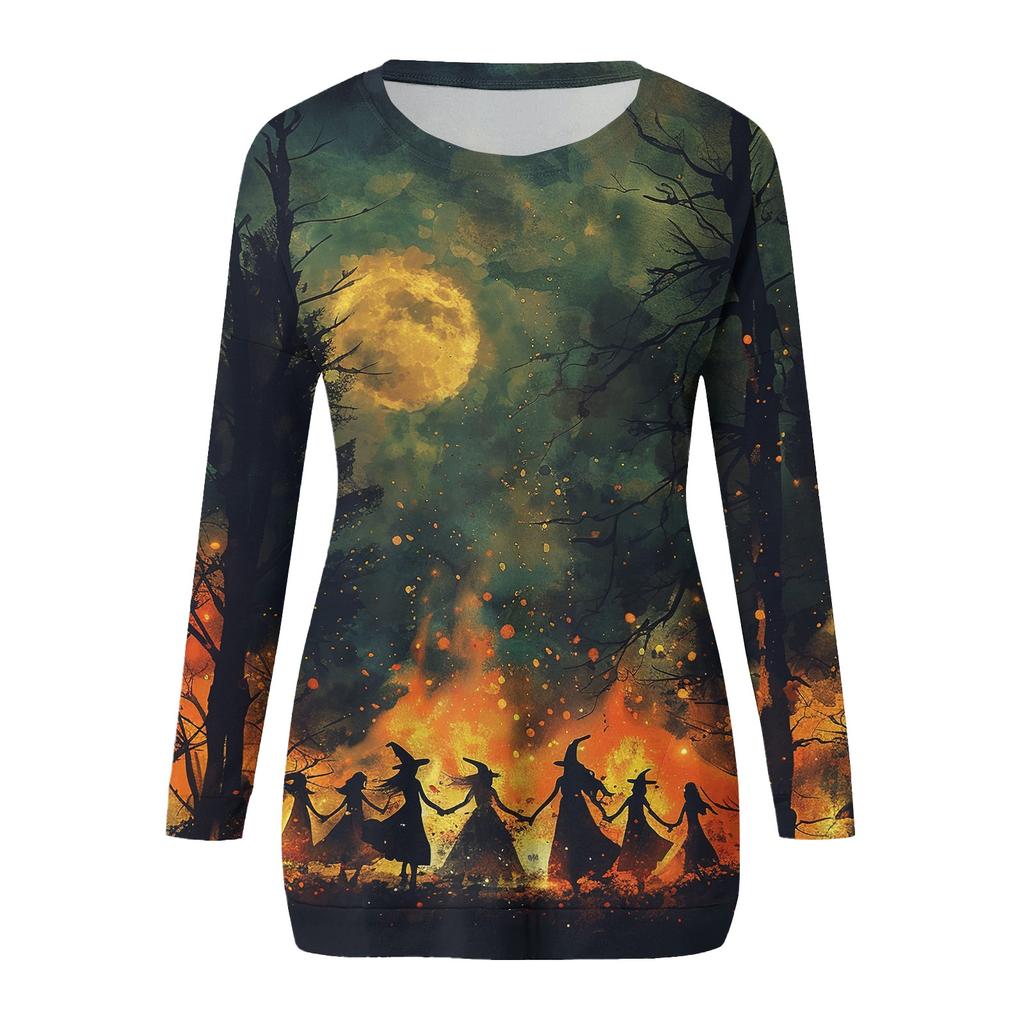 Damenmode Lässig Rundhals Print Langarm Tasche T-Shirt Top