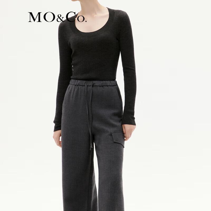 MO&Co. Women's Slim Fit Machine Washable Wool Round Neck Sweater