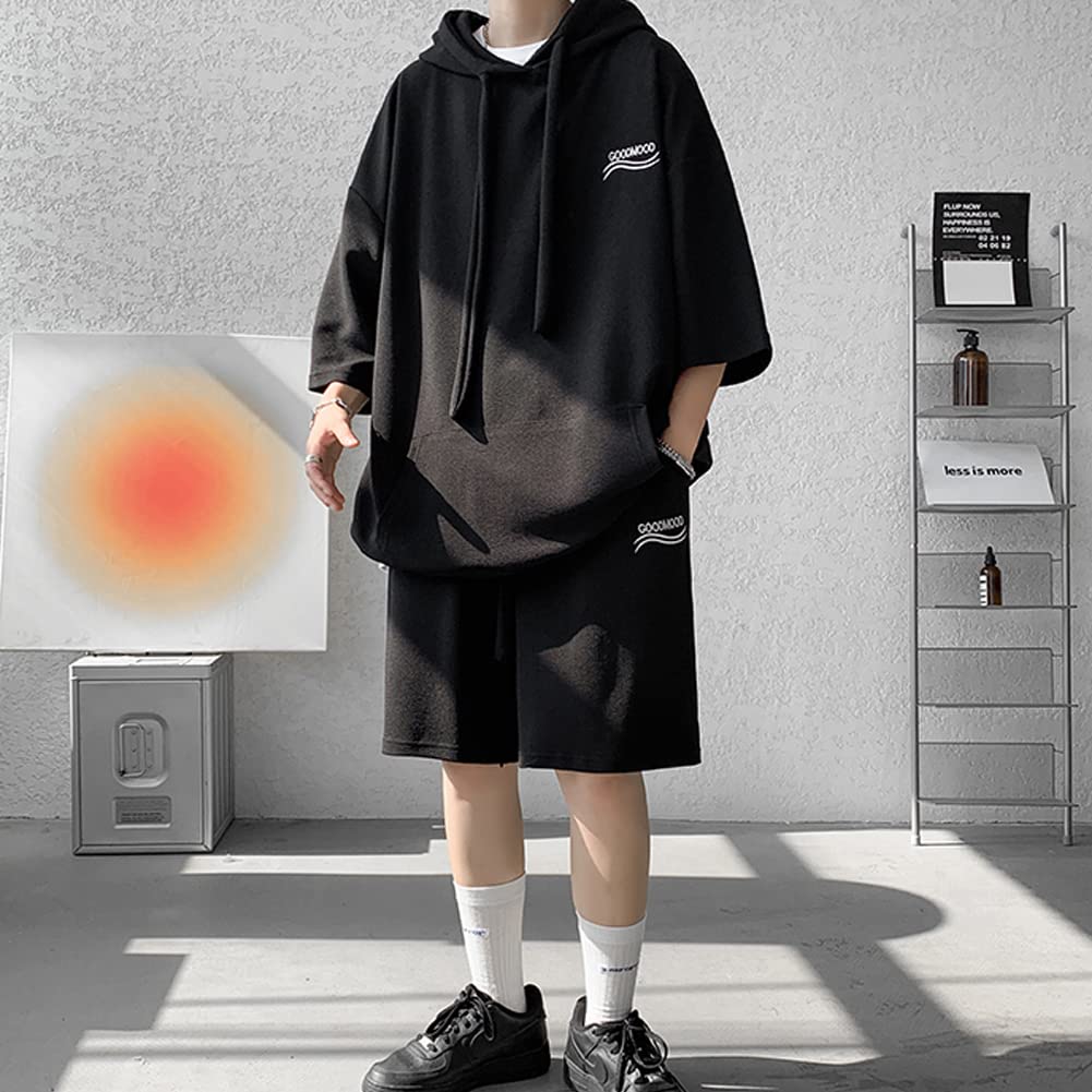 Anzn Summer Short Sleeve and Jersey Set with Loose Plus Men's Hoodie, Set, Sweatshirt, T-Shirt, Shorts, 2-Piece Shorts, Loungewear, Casual, Fit,