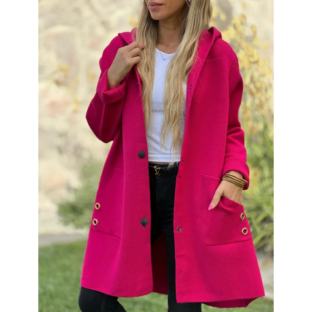 

Куртка с капюшоном 2025 года, готовая к шторму - Однобортный блейзер из шерсти меланж с стеганой подкладкой, городская верхняя одежда в стиле smart casual для работы и выходных XL розы красного