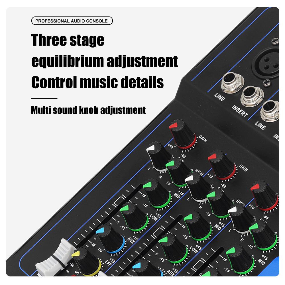 Kompakter 4/6-Kanal Bluetooth Soundkartenmischer für professionelle Bühne und Live-Übertragungen