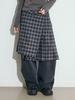 Opish Layered Check Pleats Wrap Skirt, Black