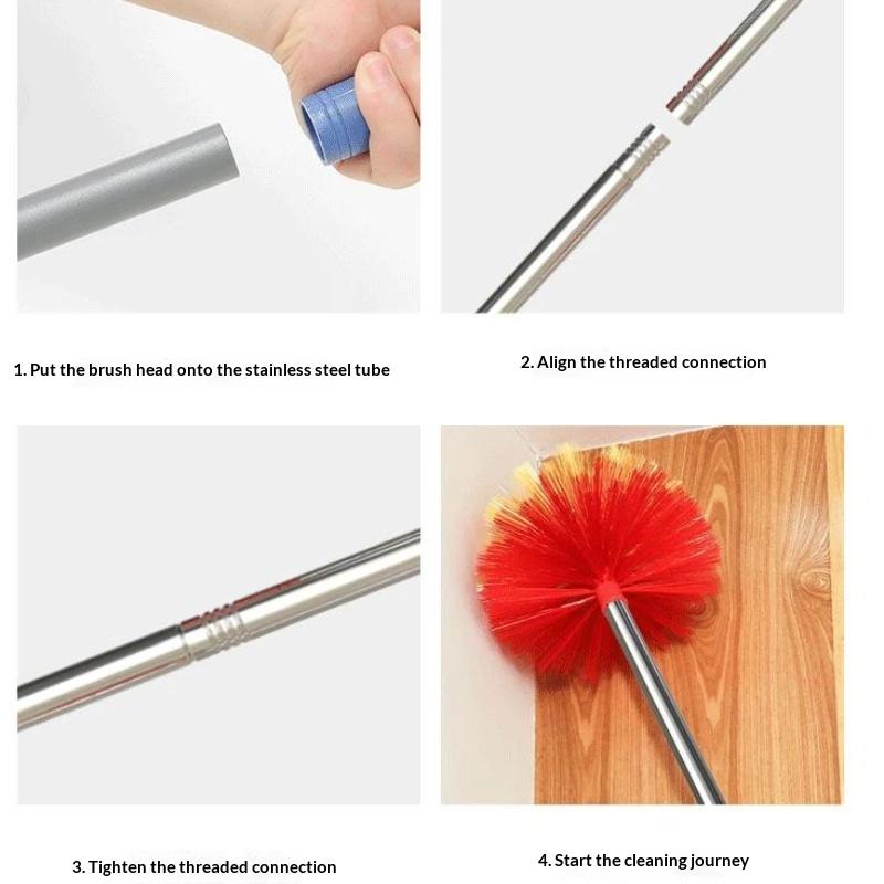 Extendable Cobweb Duster Detachable Metal Pole Soft Bristle Dust Cleaner For Ceiling Wall High Place Household Cleaning