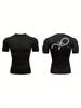 Men's Navy Blue Front Plain Back Firework Compression T-Shirt Minimalist Quick Dry Gym Workout Top