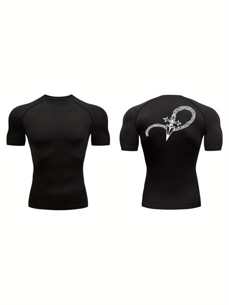 Men's Navy Blue Front Plain Back Firework Compression T-Shirt Minimalist Quick Dry Gym Workout Top