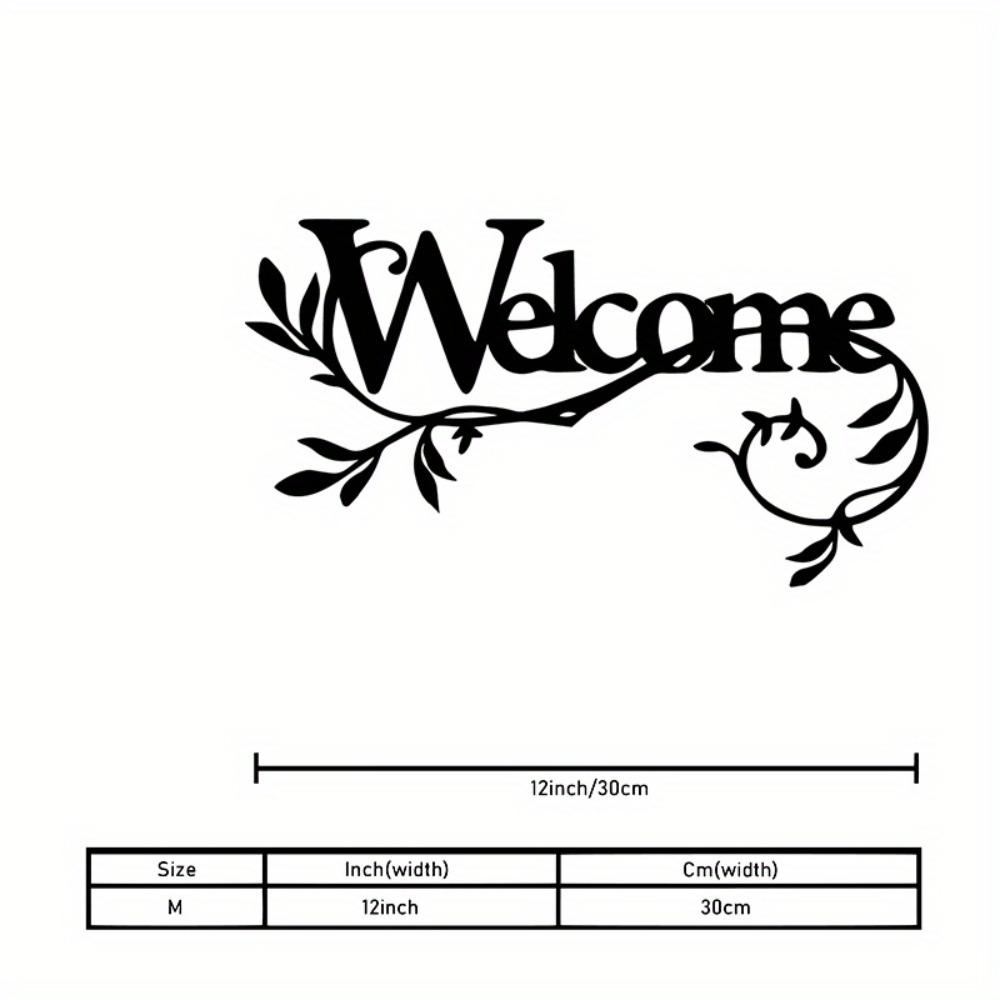 1pc Vintage Black Metal Welcome Sign Floral Script Sturdy Indoor Outdoor Front Door Porch Entryway Wall Decor Housewarming Gift