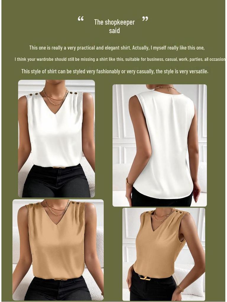 Versatile Faux Silk High-Elastic Solid Color Women's Tank Top