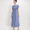 Miyake Summer Sleeveless Pleated A-Line Dress with a Waist-Cinching Round Neck Design