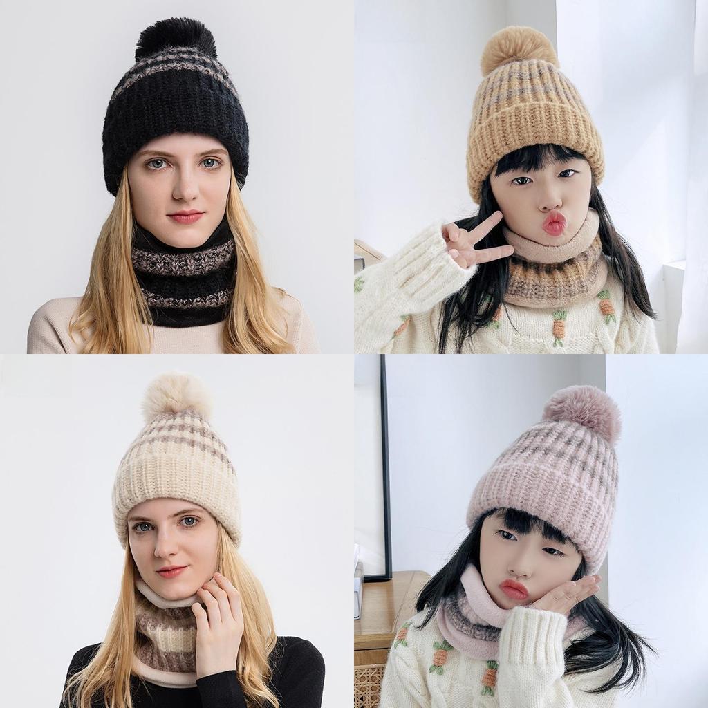 Conjunto de Chapéus de Tricô Para Mãe e Bebê Com Tecido de Lã Aquecimento de Inverno e Proteção à Prova de Vento