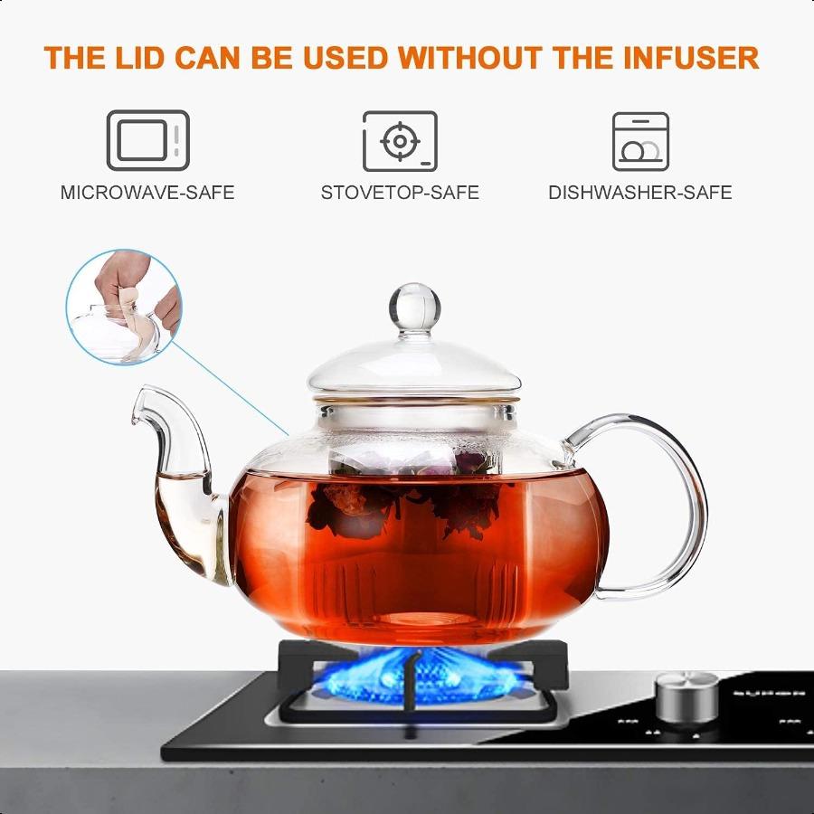 Glass Teapot Stovetop SafeClear Teapot with Removable Infuser 20.3 Oz Loose Leaf and Blooming Tea Maker