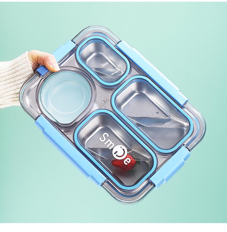 4-Compartment Stainless Steel Lunch Box with Portable Insulated Soup Cup, Microwaveable Bento Box for Office Workers.