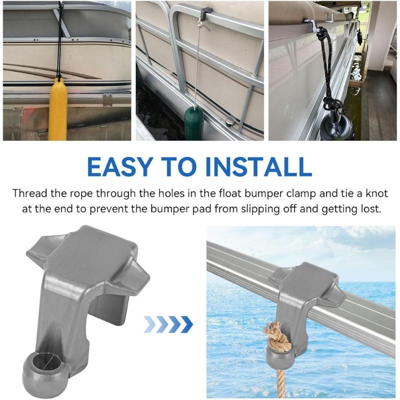Boat Bumper Hanger Clips for Square Pontoon Rails, Set of 4Pcs Tool-Free Line Guides for Docking and Mooring Use by Boaters