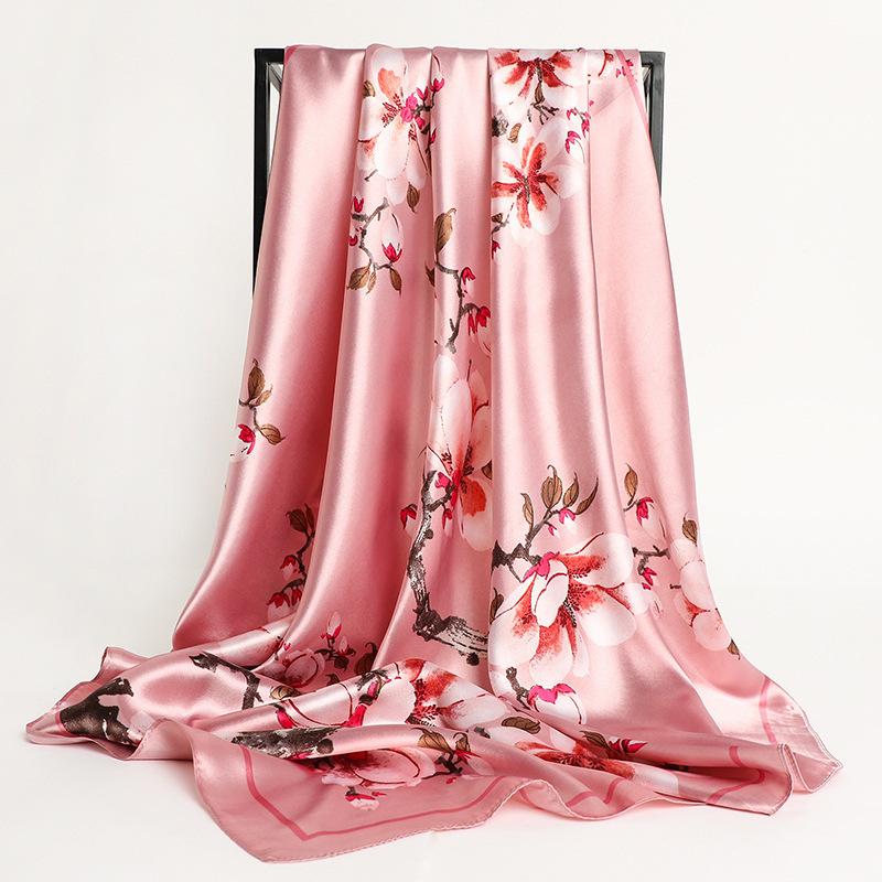 90 * 90cm New Silk Scarf Women'S Spring And Summer Decorative Scarf Sunscreen Travel Shawl Autumn And Winter Scarf Thin Edition