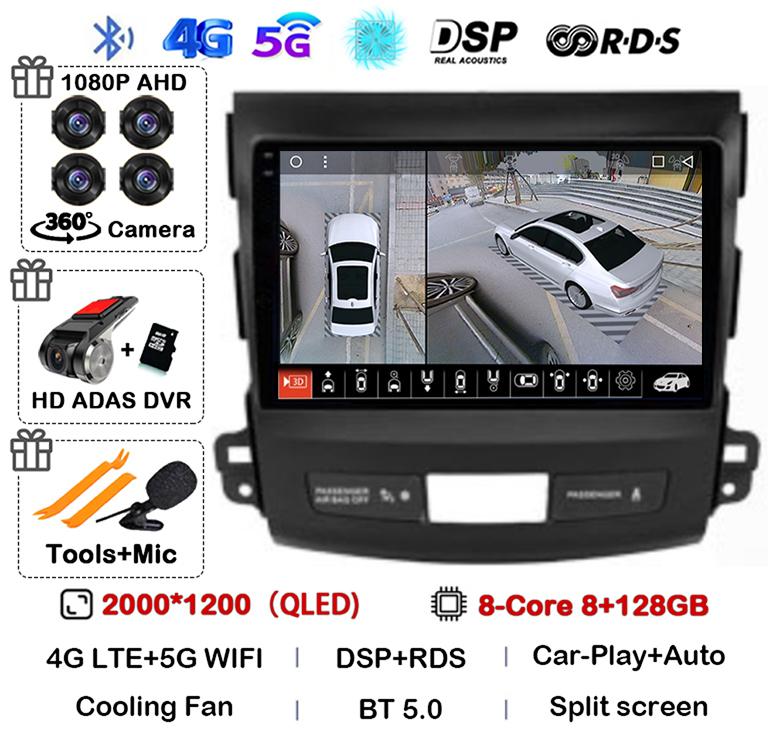 Android 14 Carplay Auto Car Radio For Mitsubishi Outlander 2006-2011 Peugeot 4007 Citroen C-Crosser GPS Stereo Multimedia Player