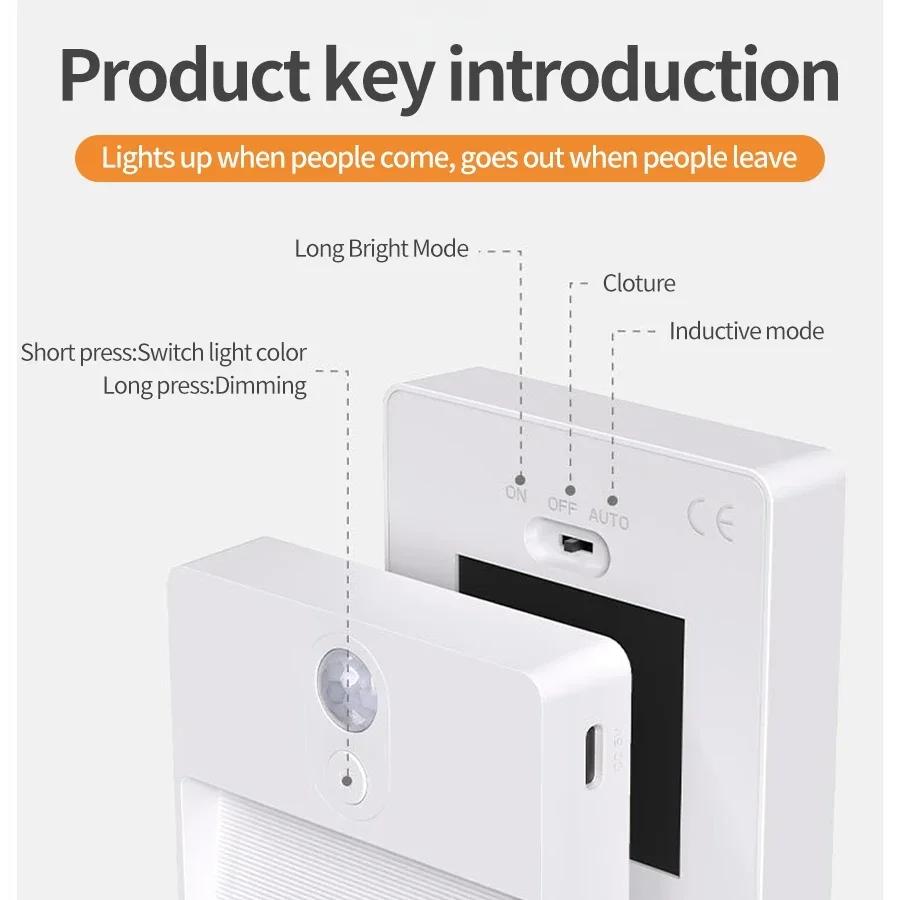 Motion Sensor LED Night Light RGB Rechargeable Wireless Cabinet Lamp For Bedroom Staircase Aisle Closet Induction Lighting