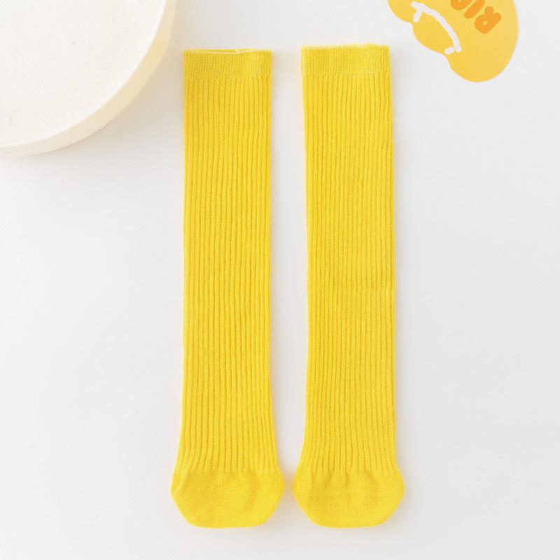Korean-Style Candy Color Mid-Calf Cotton Socks for Girls and Babies - Thin, Double Needle, Spring & Autumn Piled Socks