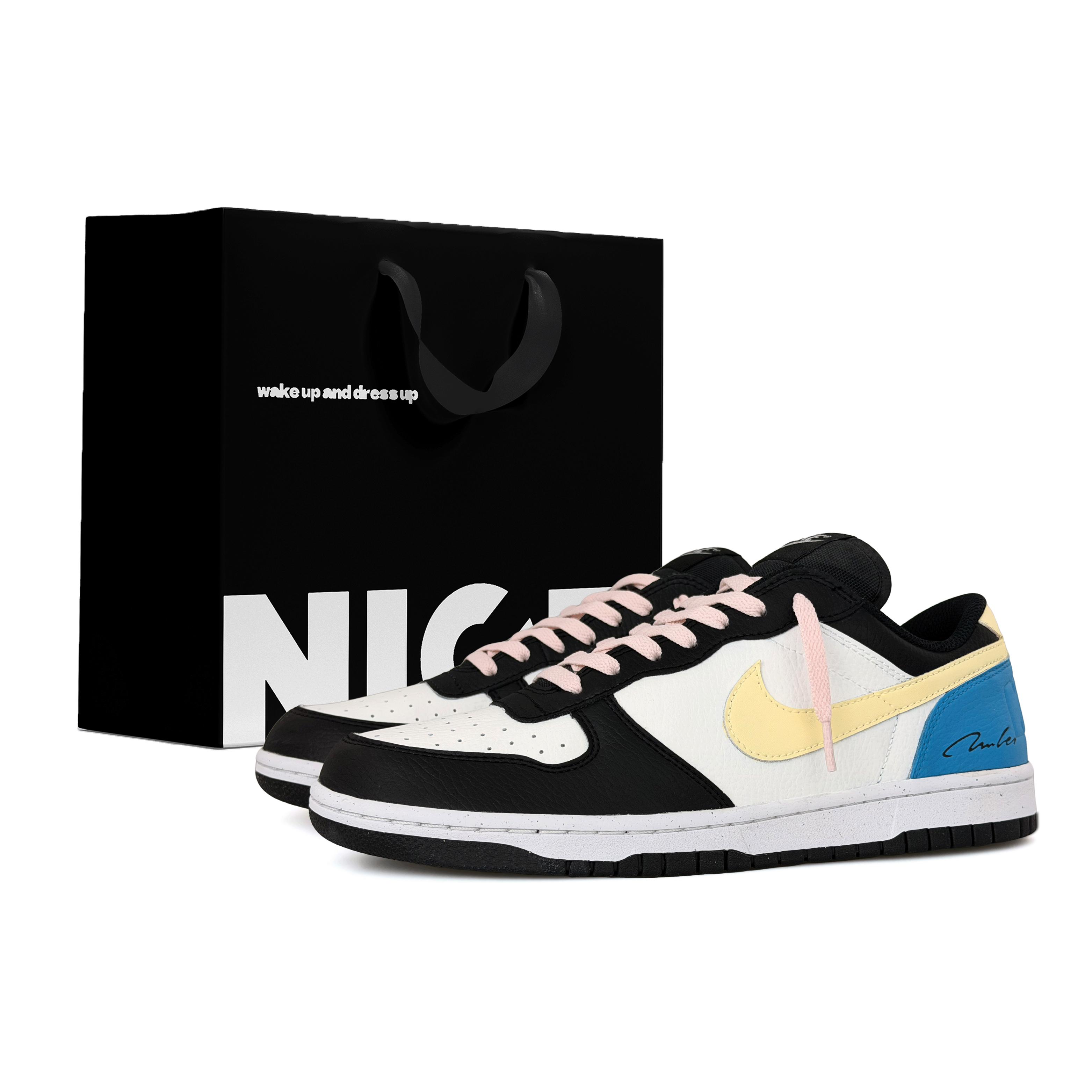 

Nike Big Abrasion Resistant Low top Skateboard Shoes Men s White Blue Black 355152-016(Team644-LK) 41