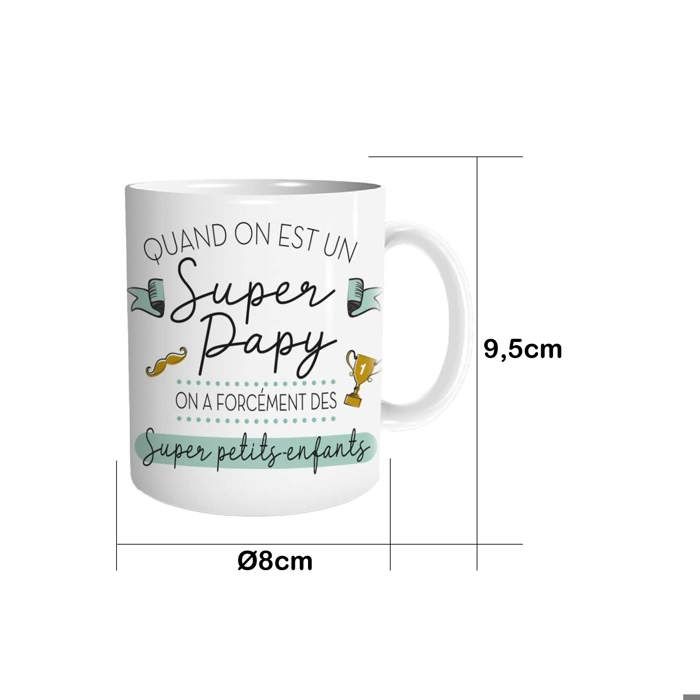 Mug - stc - le mug du super papy - porcelaine - compatible lave-vaisselle - cylindrique