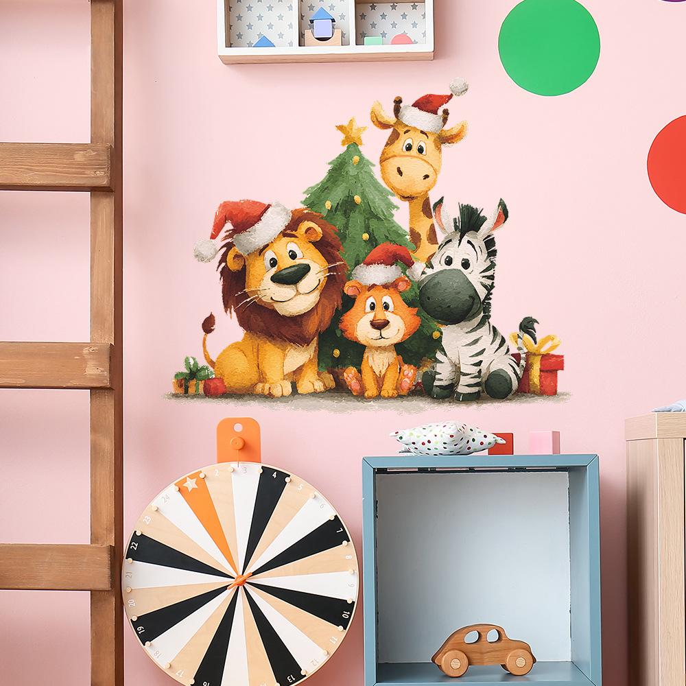 Wholesale of Christmas Atmosphere Cute Animals and Christmas Trees Living Room Entrance Hall Home Wall Decoration Stickers