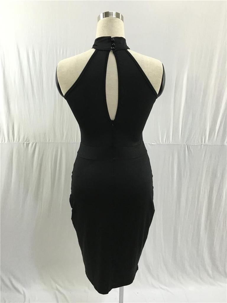 Women's Sleeveless Halter Neck Mesh Backless Dress - European & American Style