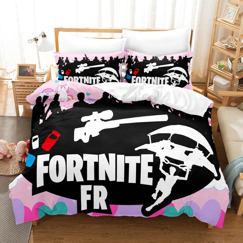 Set Biancheria da Letto Fortnite Copripiumino Gioco Federa 3D Cartone Animato Anime Biancheria da Letto Decorazione Camera da Letto Copripiumino Completo Biancheria da Letto Regalo