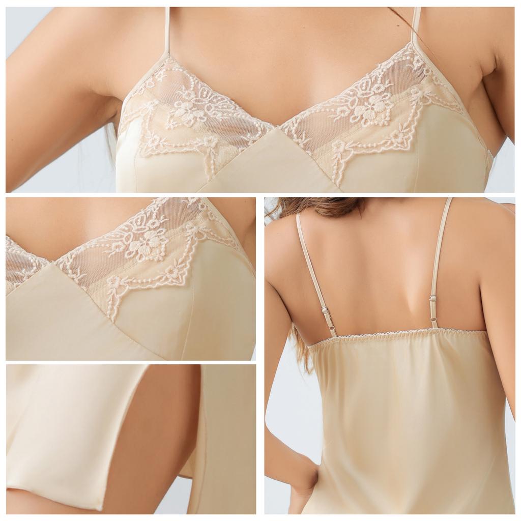 Yaoting European and American new sexy pajamas women's summer satin chiffon suspender pajamas thin lace pajamas SQ1011