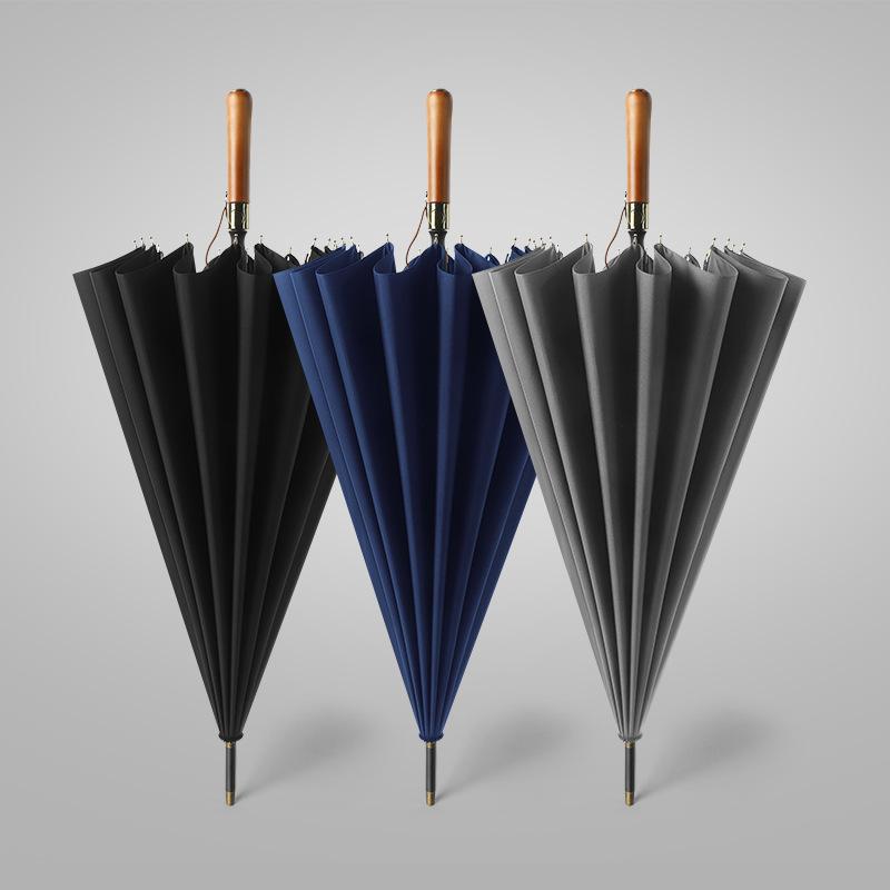 16-Bone wooden handle golf umbrella oversized double wind-resistant straight rod long-handled umbrella men's business advertising gift umbrella