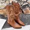Fashion Autumn Winter Vintage Women Western Cowboy Boots Fashion Slip On Thick Heel Shoes Embroidery Knight Botas