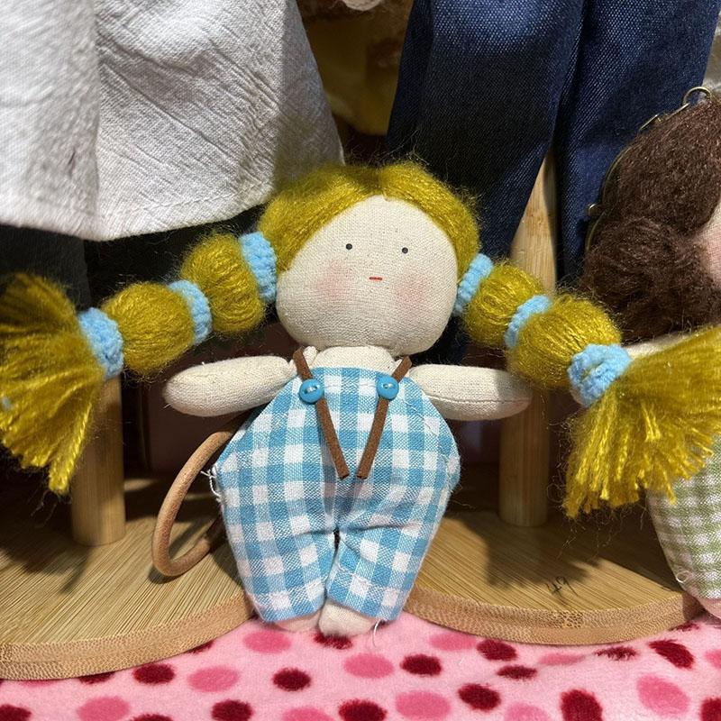 Handmade Linen Cloth Doll Keychain Cute Plaid Overalls Pendant Multiple Hair Styles Squishy Stuffed  Vintage Gift For Collectors