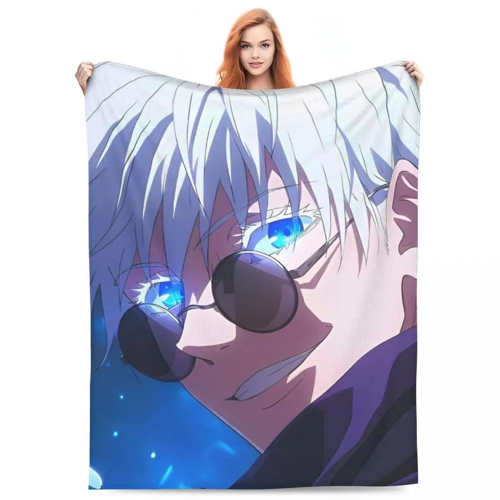 Gojo Satoru Knitted Blanket Anime Jujutsu Kaisen Flannel Throw Blanket Summer Air Conditioning Personalised Soft Warm Bedspreads
