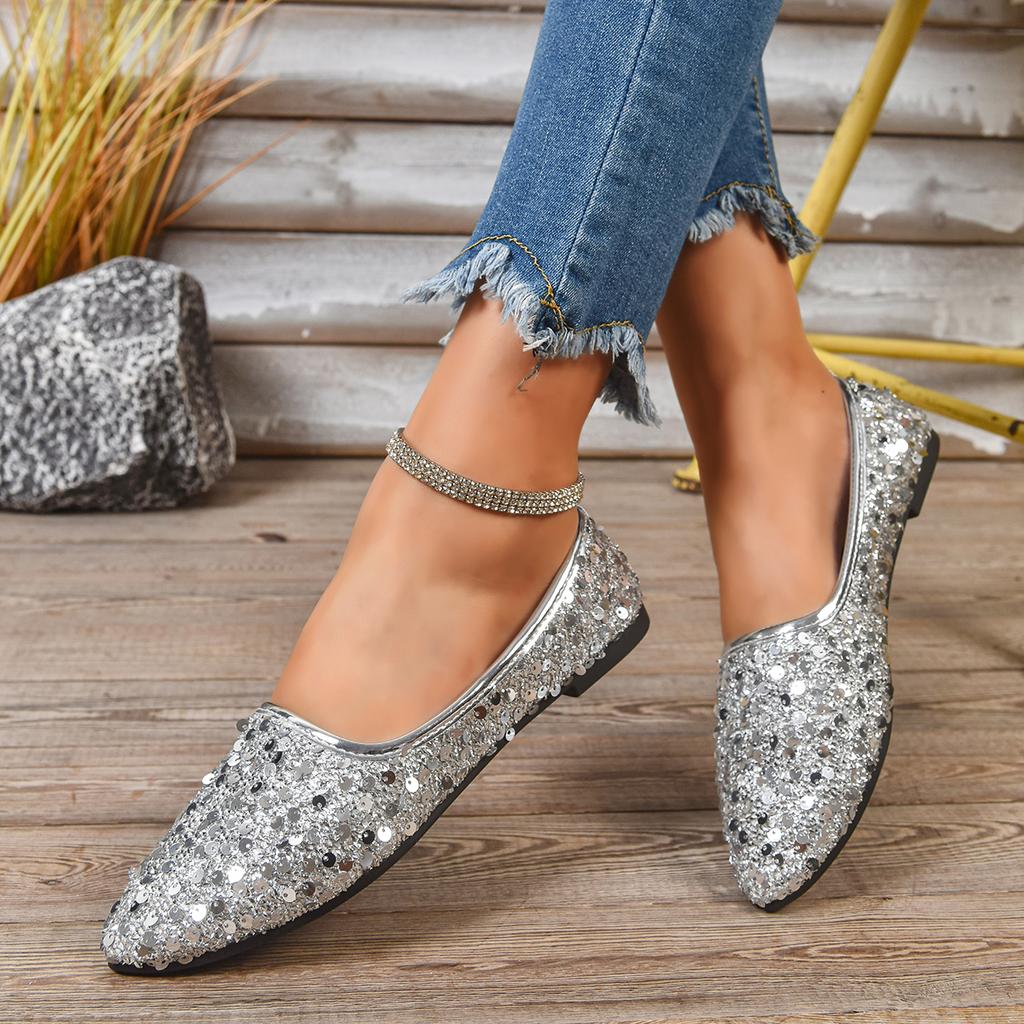Fashion Women Flats Sequined Shallow Mouth Wear-Resistant Shoes Women 2025 New Spring Fashion Loafers Comfortable Casual Sneakers Women