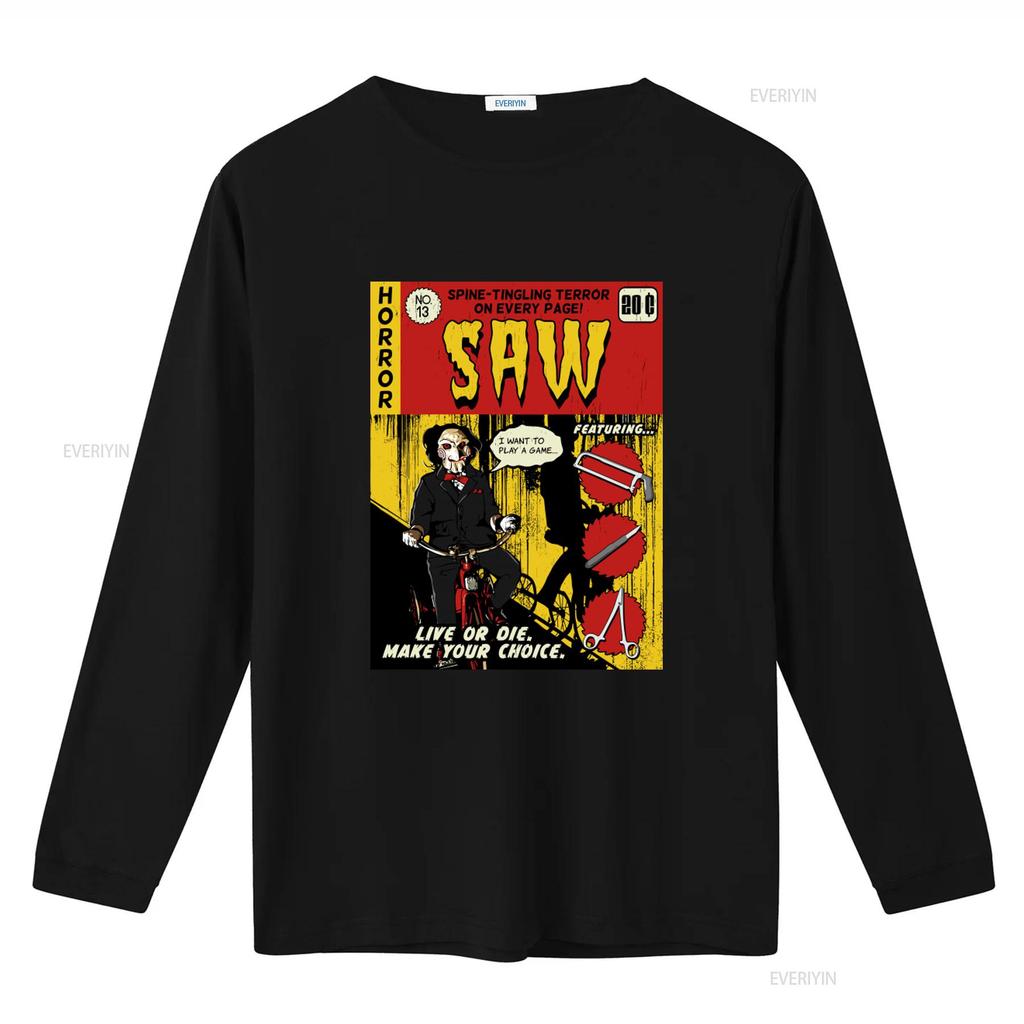 Comic Book Cover Saw T Shirt Horror Movie Inspired with Spine Tingling Design vintage Washed Versatile Slightly Comfortable