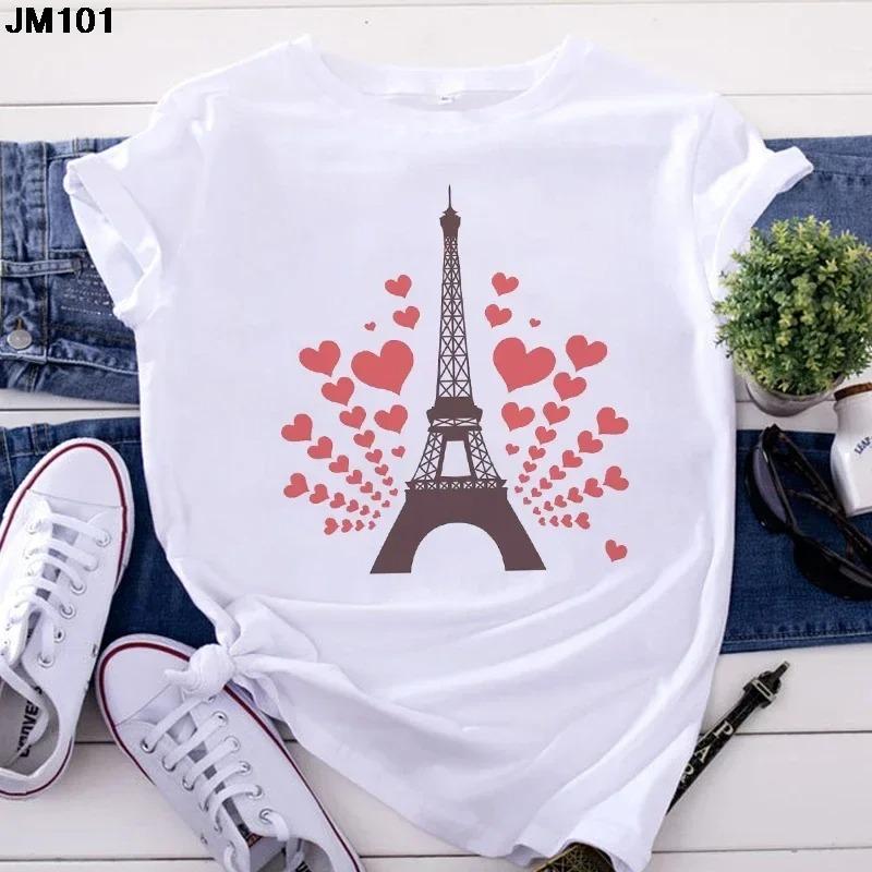 Fashion Women's Tops Tshirt Harajuku Paris Eiffel Tower Printing T Shirt Casual Streetwear Short Sleeve Female T-shirts Clothing