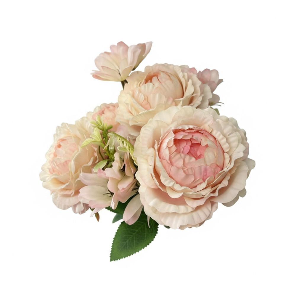 Multicolor Peony Artificial Flower Daisy Flower Silk Petals Simulation Flower Bouquet Floral Arrangement Green Leaves