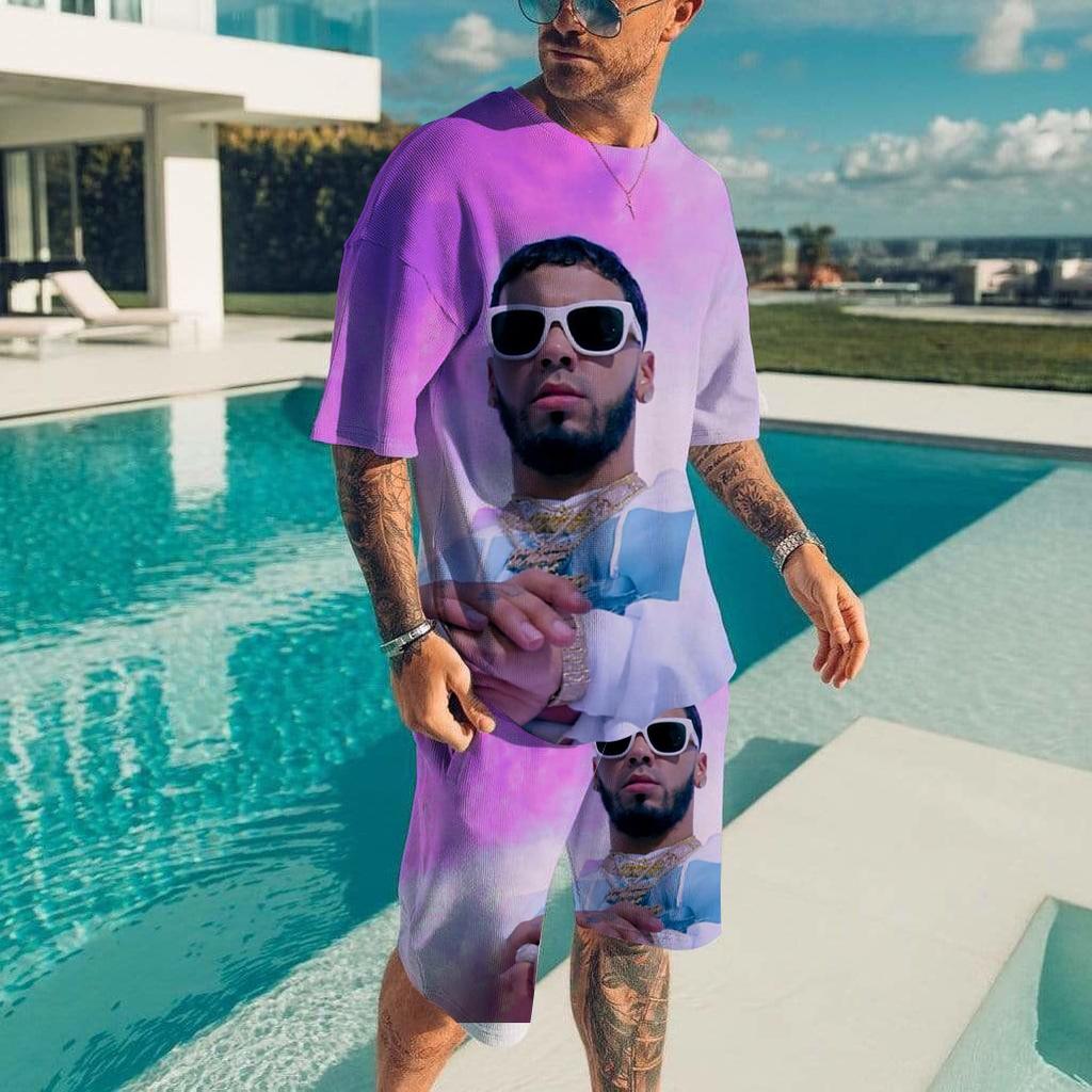 Men T-shirt Sets Rapper Anuel AA 3D Print Fashion Tracksuit T Shirts Shorts 2 Pieces Male Streetwear Oversized Suits Sportswear