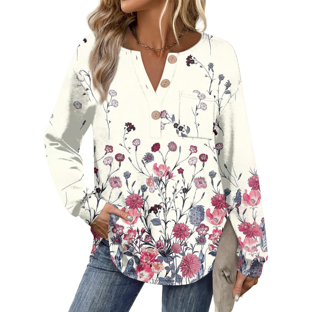 Women's Retro Printed Fashionable Long-sleeved Top