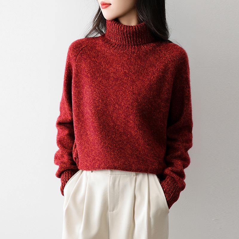 Women's 100% Pure Wool High Collar Raglan Sweater