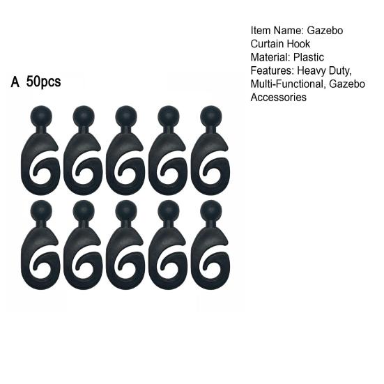30/50Pcs Plastic Gazebo Curtain Hook Heavy Duty Multi-Functional Outdoor Hotel Gnats Netting Black Curtain Track Hooks Gazebo Accessories