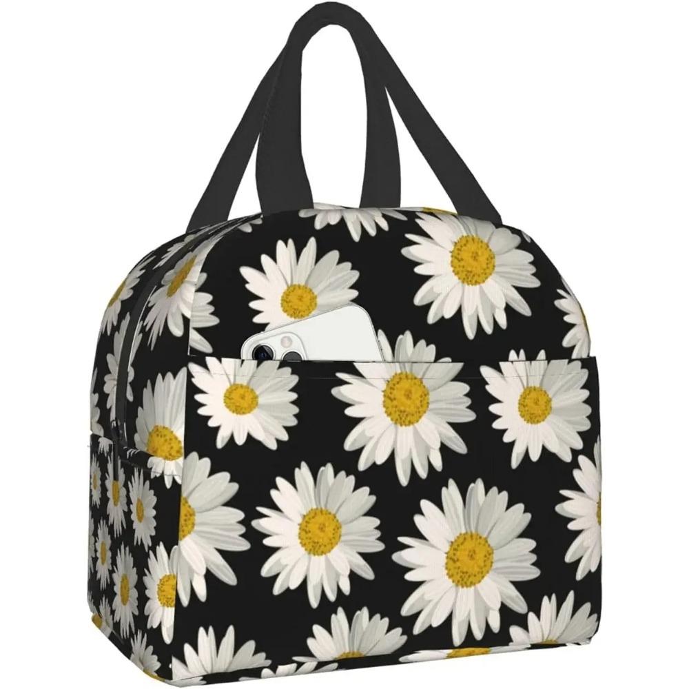 Daisy Flowers Butterfly Purple Lunch Bag Travel Work Bento Cooler Reusable Tote Picnic Boxes Insulated Container Bags for Women