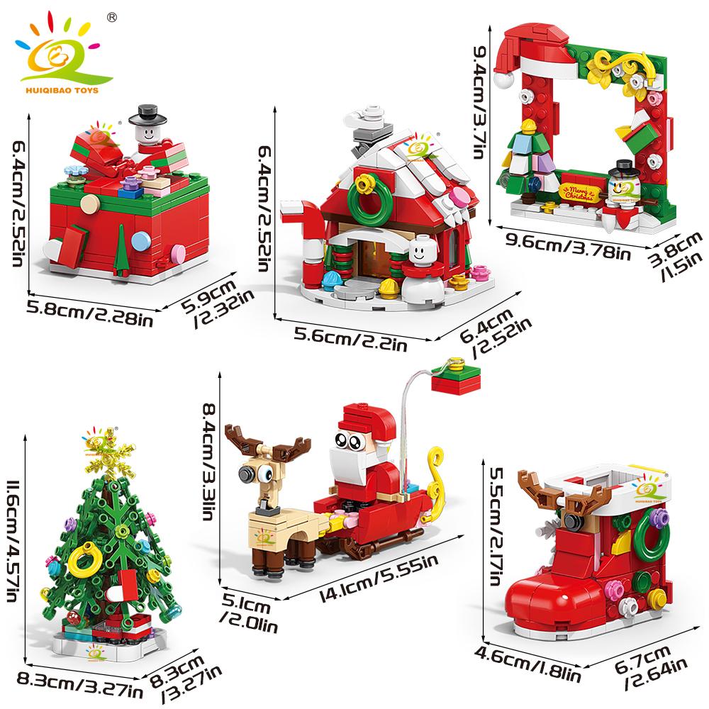 Non-Toxic 6In1 Christmas Tree Santa Claus Snowhouse Model Building Block Diy Elk Snowman Train Bricks Ornament Toys Adult Gift