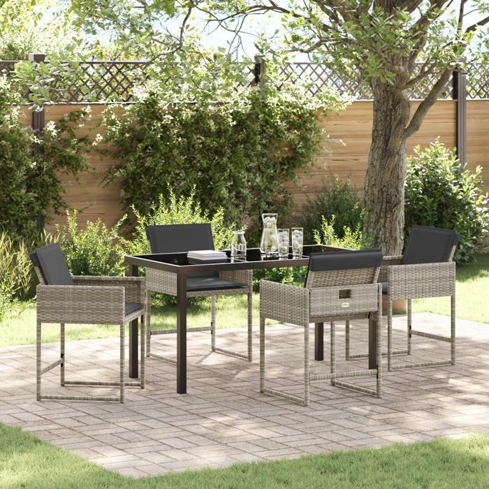 VidaXL Ensemble de salle à manger de jardin 5 pièces avec coussins en rattan poly gris clair 3380025