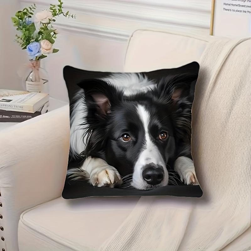 1Pc Border Collie Cute Dog Printed Throw Pillow Cover, Suitable For Sofa, Bedroom, Living Room, A Healing Gift For Dog Lovers.