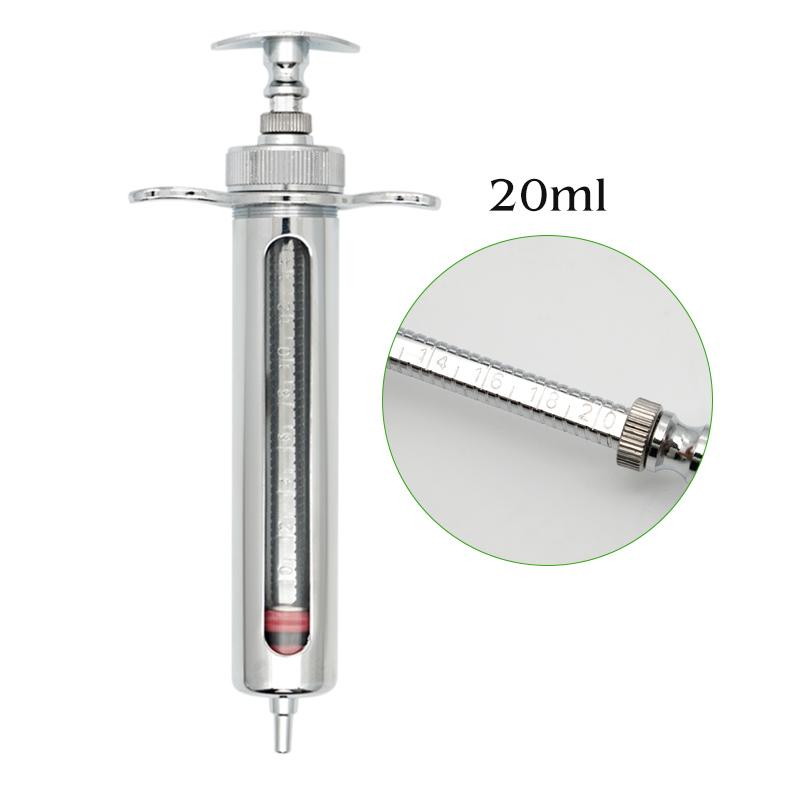 1pcs Reusable Stainless Steel Syringe Hypodermic Veterinary Animal Syringe for Pig Cattle Sheep Injector Vet Tools Farm Supplies