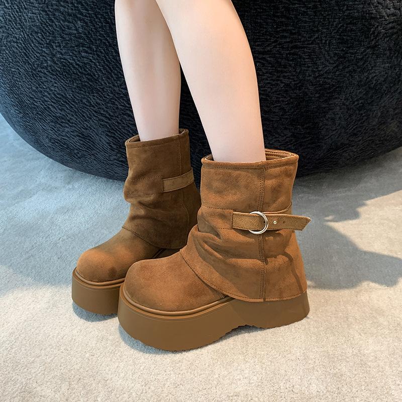 [Fanfna] Small man heightening trousers short boots women's 2025 autumn new muffin thick-soled western Martin boots