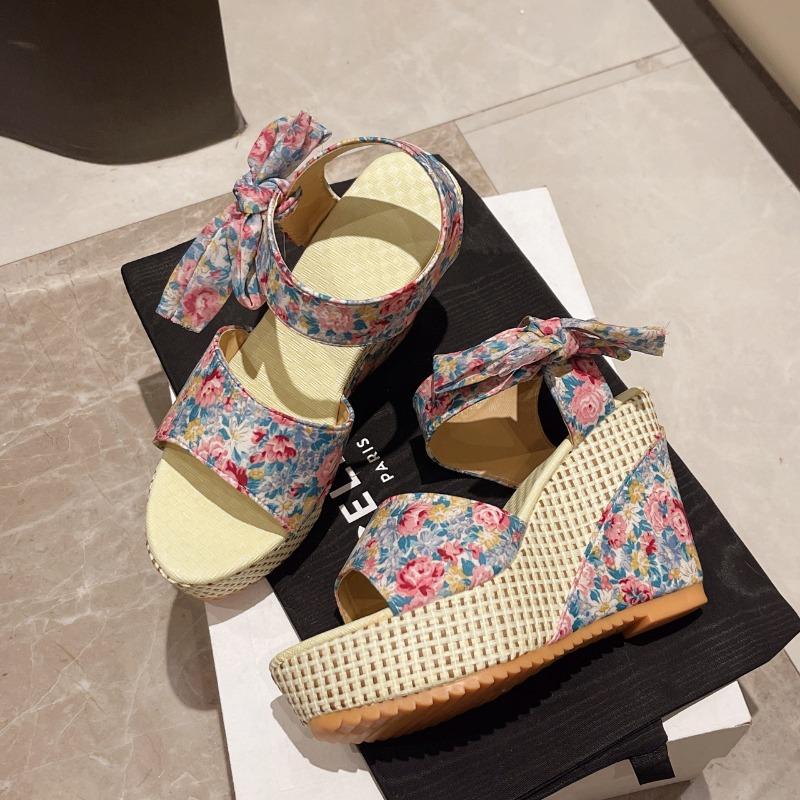 

Летняя новая мода сломанный цветок танкетка сандалии с открытым носком большой размер водная платформа платформа высокий каблук сандалии женские 42 небесно-голубой