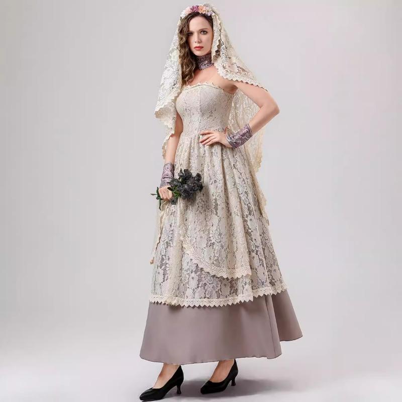Halloween Vintage Medieval Court Party Lace Costume Bridal Dress Sexy Slim Dress