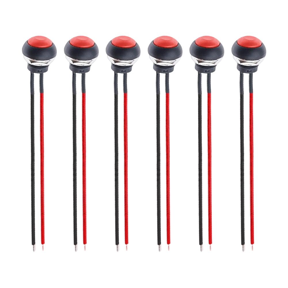 6PCS 12MM Momentary Push Button Switch Waterproof Pre-Wired Red Black ON Off Round Buttons For Car Truck