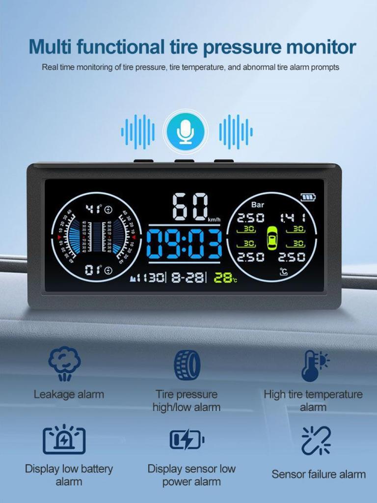 New Solar Car Head Up Display Digital Odometer Security Alarm HUD Intelligent Inclinometer Vehicles Compass Thermometer
