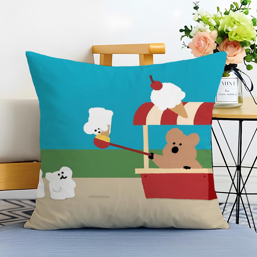 Korean Stationery DDinotaeng Cushion Cover Washable Linen Comfort Soft  for Sofa Bed Cozy Home Room Decor