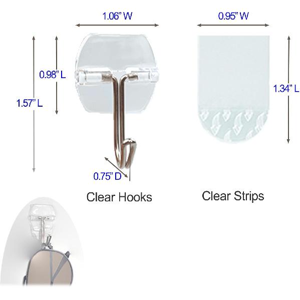 15 Clear Small Wall Hooks with 20 Strips for Hanging, Wire Toggle Hooks for Walls No Damage, Utility Hooks Heavy Duty with Adhesive Strips for